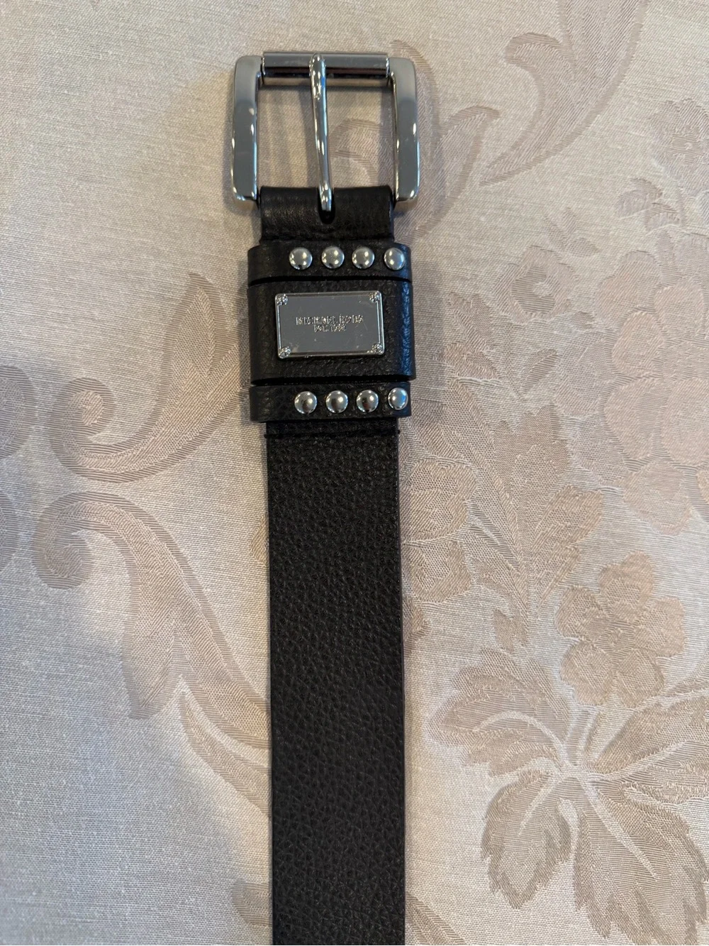 Michael Kors Black Leather Studded Wristband with Silver Hardware